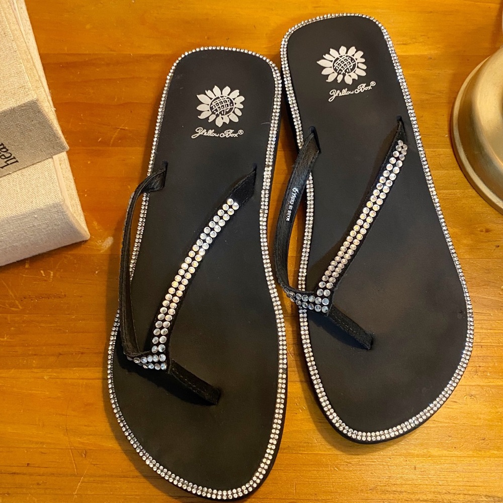 Yellow Box Black Rhinestone Women's Sandals